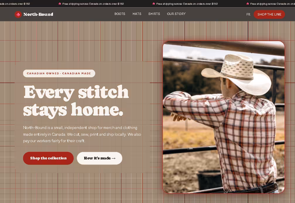 Screenshot of the North-Bound Canadian clothing store website