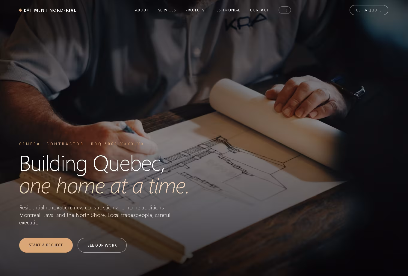 Screenshot of the general contractor website